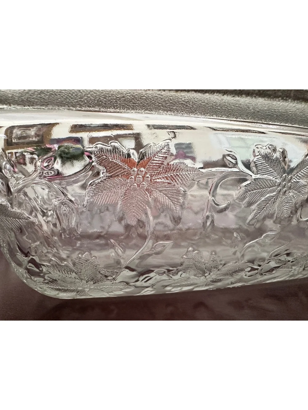 Princess House Fantasia Glass Casserole Dish Floral Pattern Integrated Handles